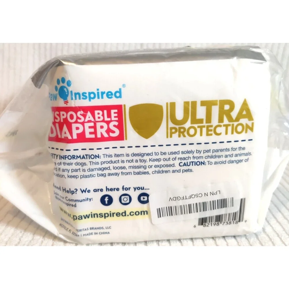 Paw Inspired Dog Diapers Female 12ct,Disposable, Dogs in Heat, Excitable XL -NEW